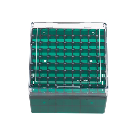 Celltreat CF Cryogenic Vial Deep Storage Box, Polycarb, Non-sterile, 81-Place, PK5 229944